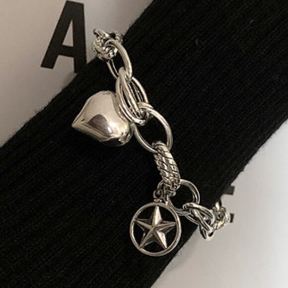 NEW 925 Sterling Silver Heart Star chunky Link Chain Bracelet - Picture 1 of 6